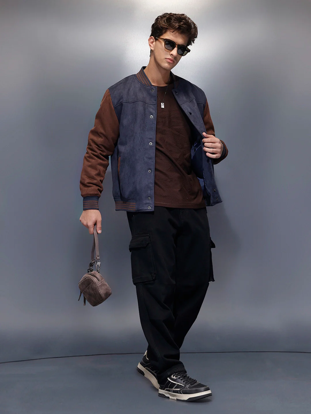 Two-tone suede finish jacket | Navy Blue - Image 2