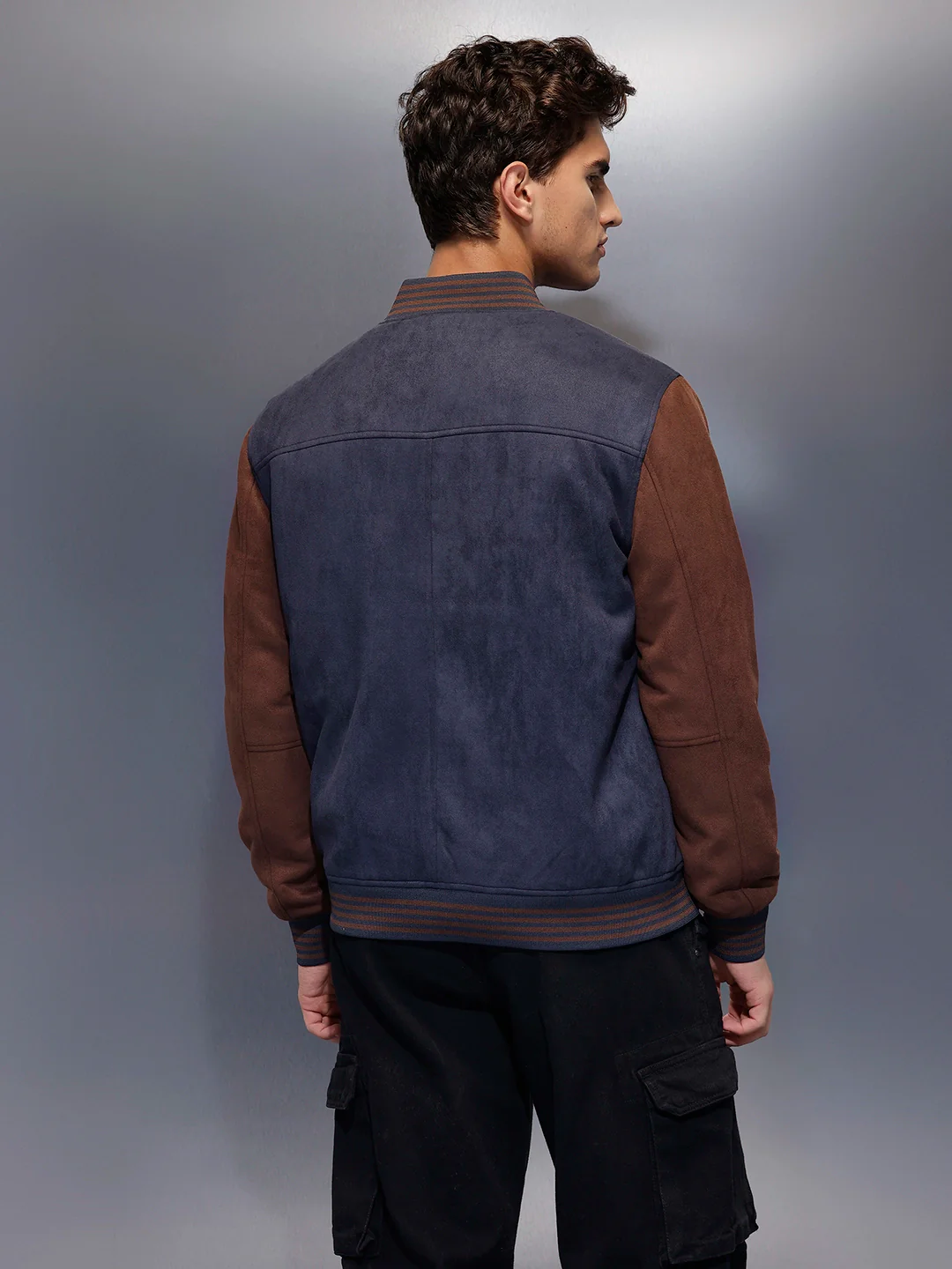 Two-tone suede finish jacket | Navy Blue - Image 3