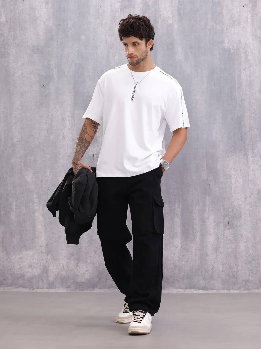 Typo Graphic Printed Oversized Fit T-shirt | White - Image 2