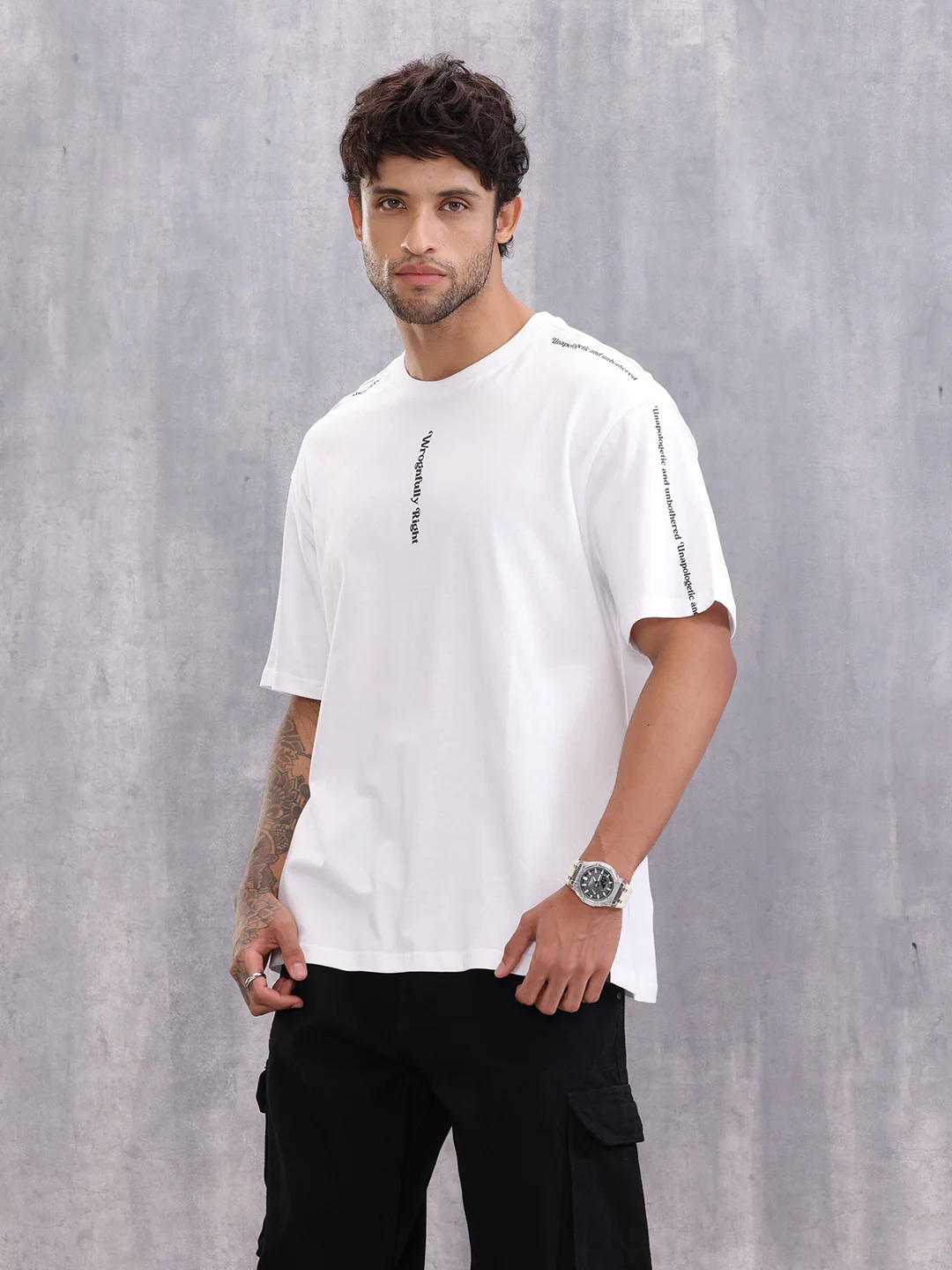 Typo Graphic Printed Oversized Fit T-shirt | White - Image 4