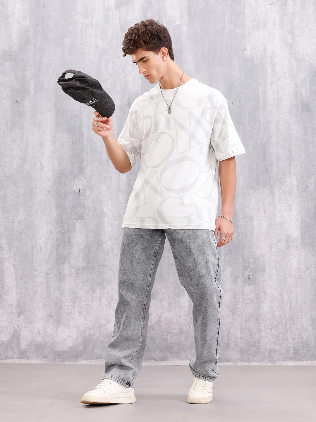 Typo Inspired Tonal Aop Oversized Fit T-shirt | White - Image 2