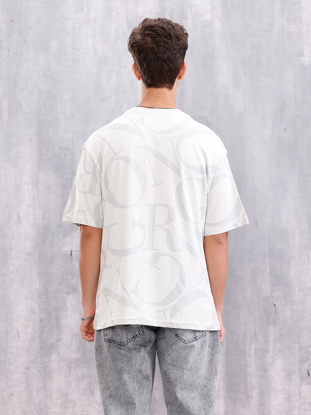 Typo Inspired Tonal Aop Oversized Fit T-shirt | White - Image 3