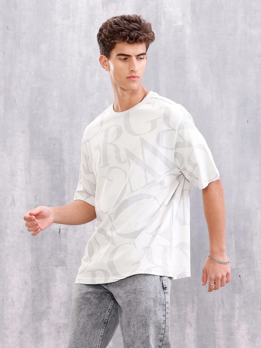 Typo Inspired Tonal Aop Oversized Fit T-shirt | White - Image 4