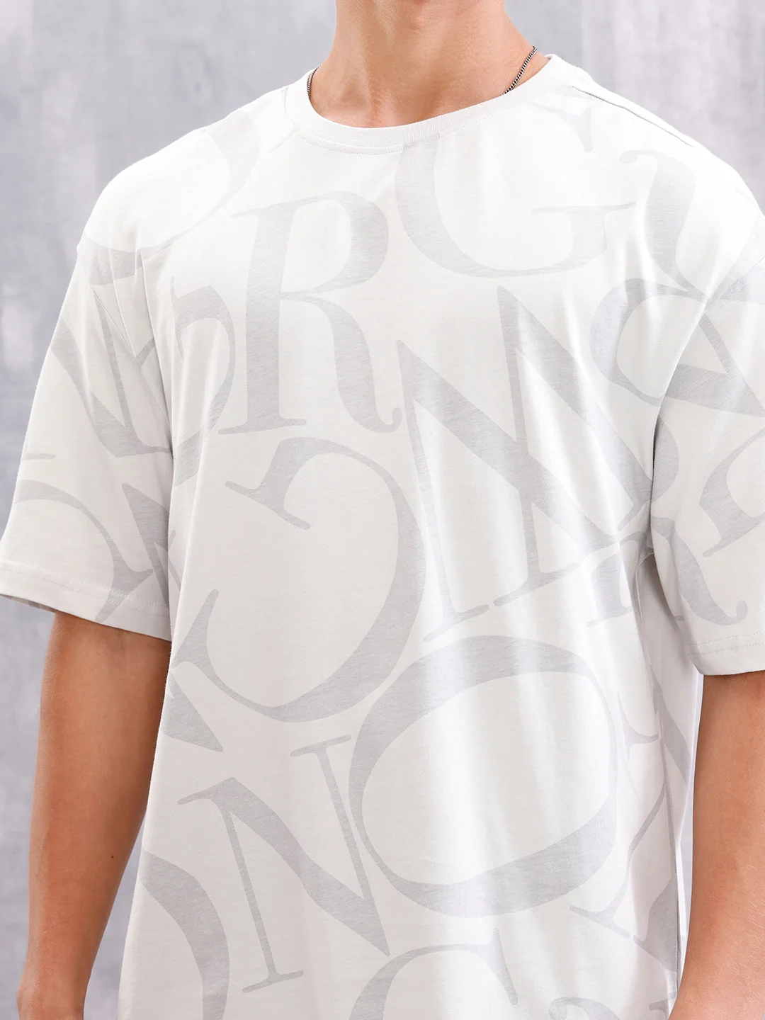 Typo Inspired Tonal Aop Oversized Fit T-shirt | White - Image 5