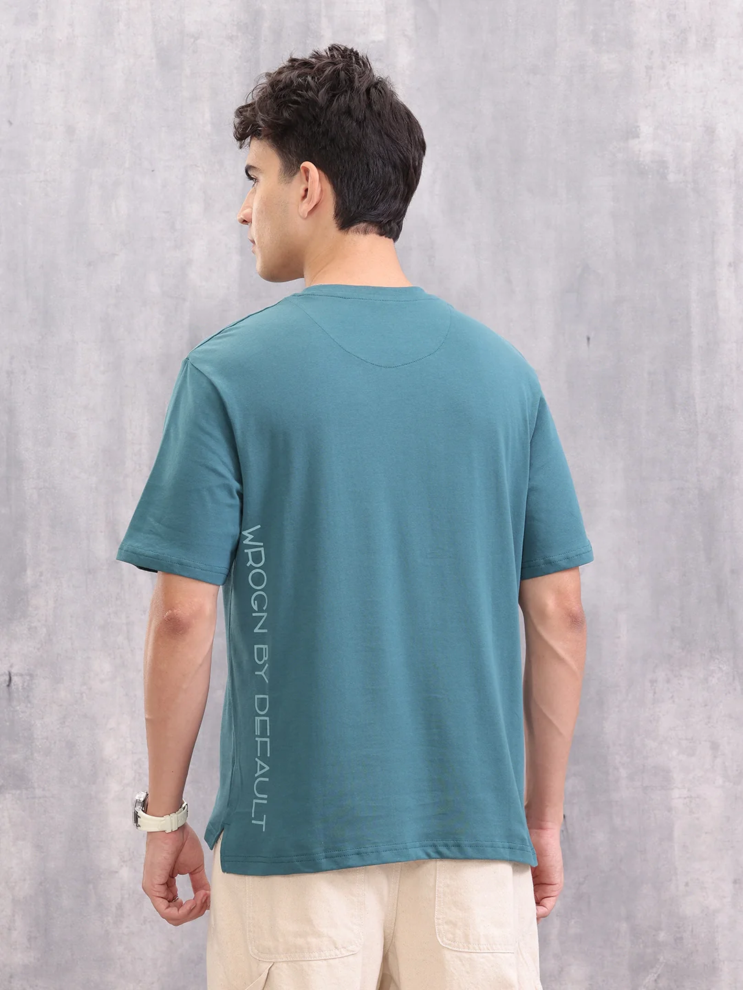 Typo Print Comfort Fit T-Shirt With High-Low Hem | Teal - Image 3