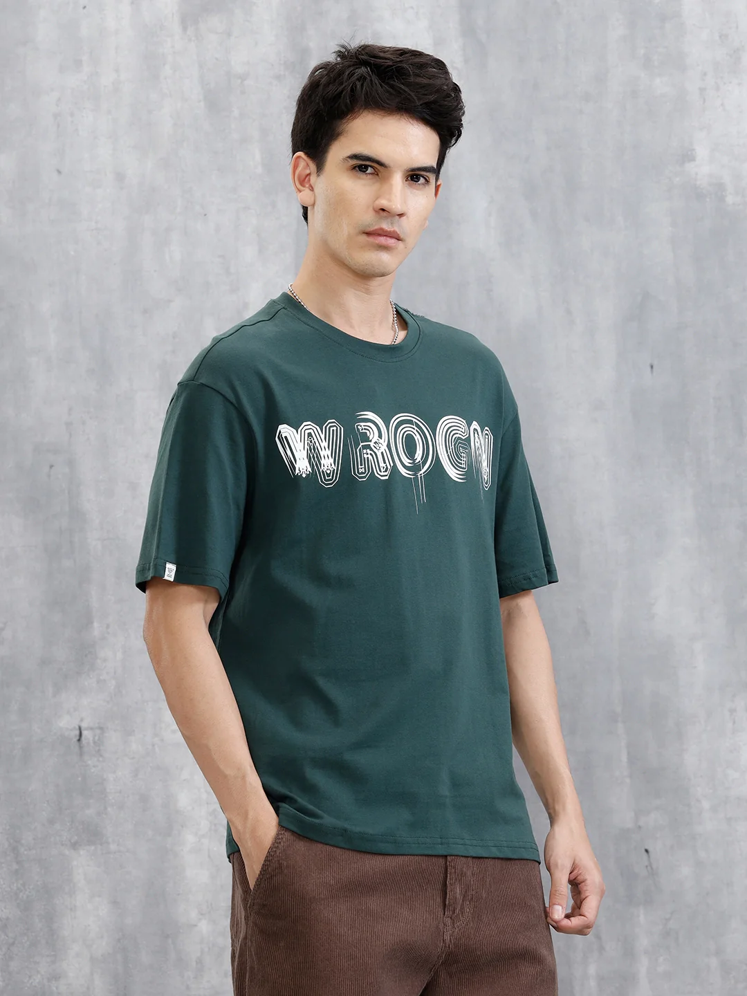 Typography Graphic Printed T-Shirt | Green - Image 4