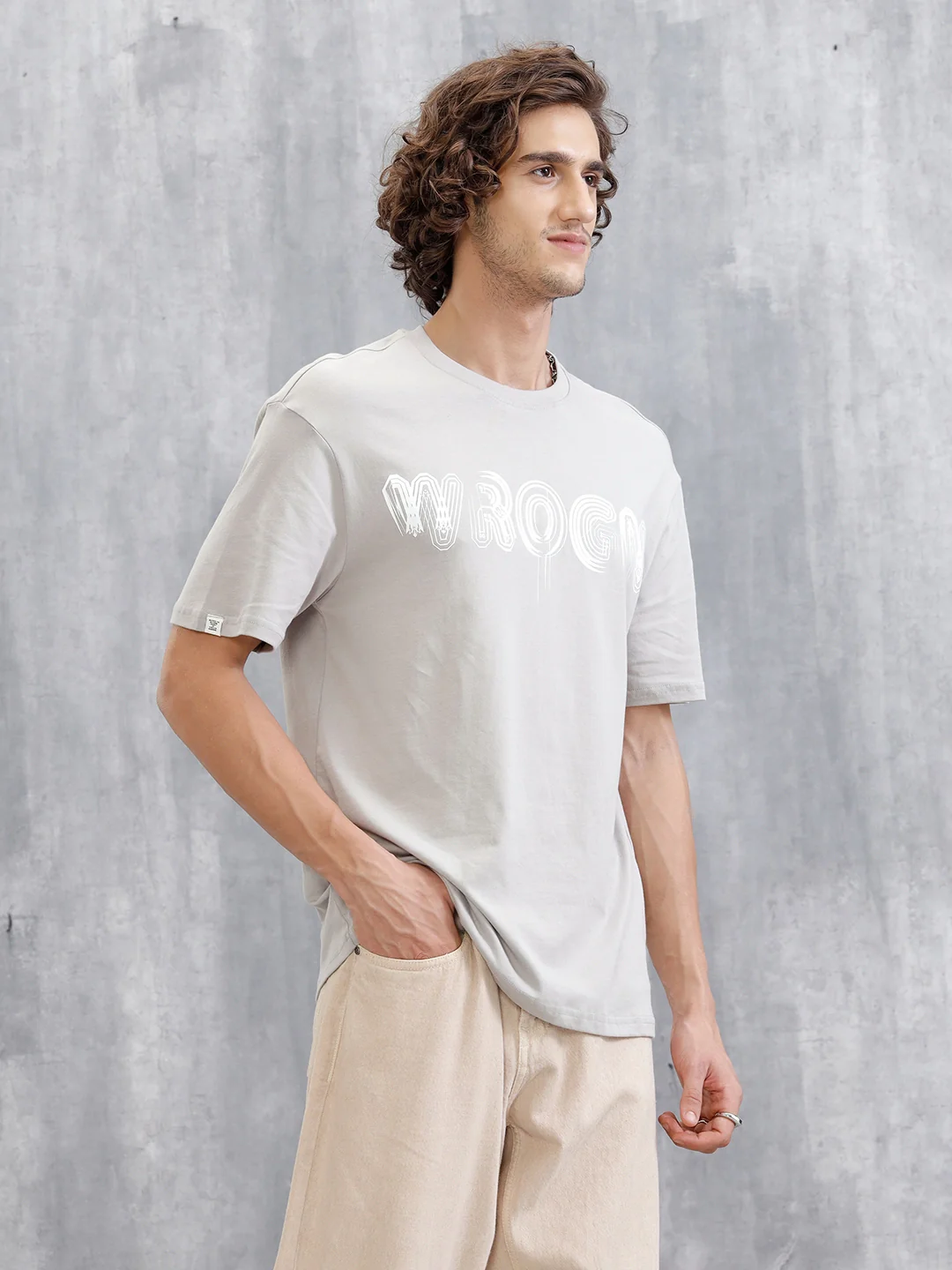 Typography Graphic Printed T-Shirt | Grey - Image 4