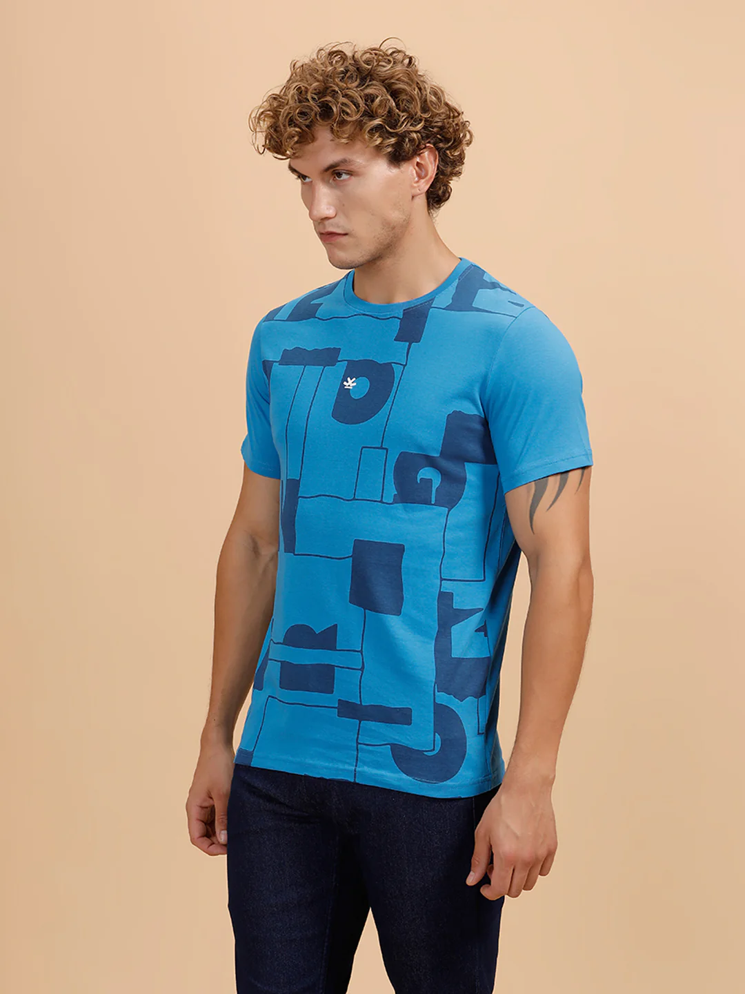 Typography Print Slim Fit T-Shirt | Blue - Image 4