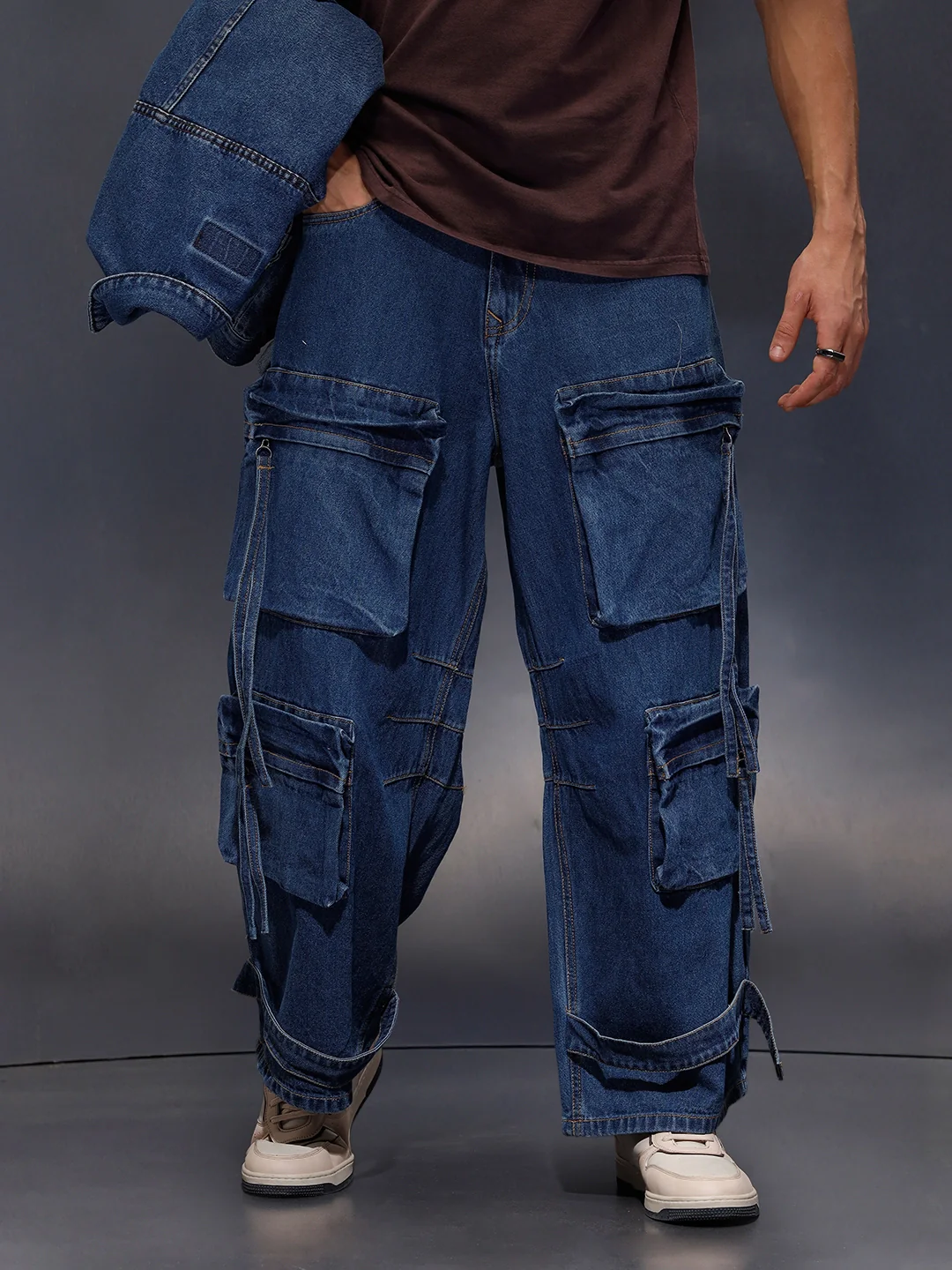 Ultra Utility Baggy Fit Cargo Denim  | Navy Blue - Image 4