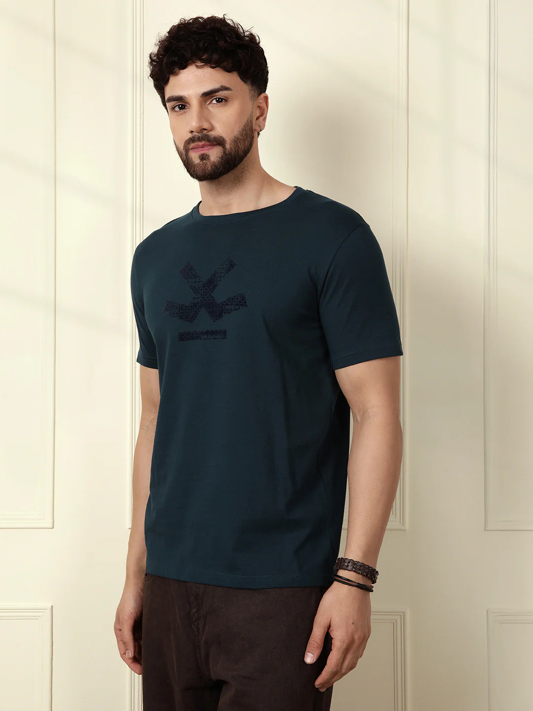 Flock Printed Tonal Logo T-Shirt | Teal - Image 4