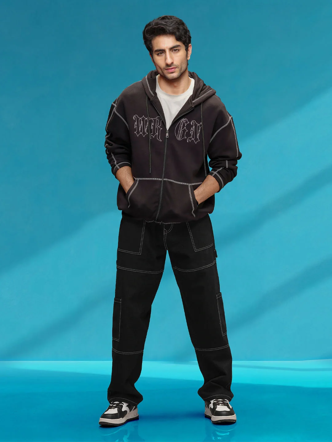 Utility Cargo Pants With Contrast Stitch | Black - Image 2