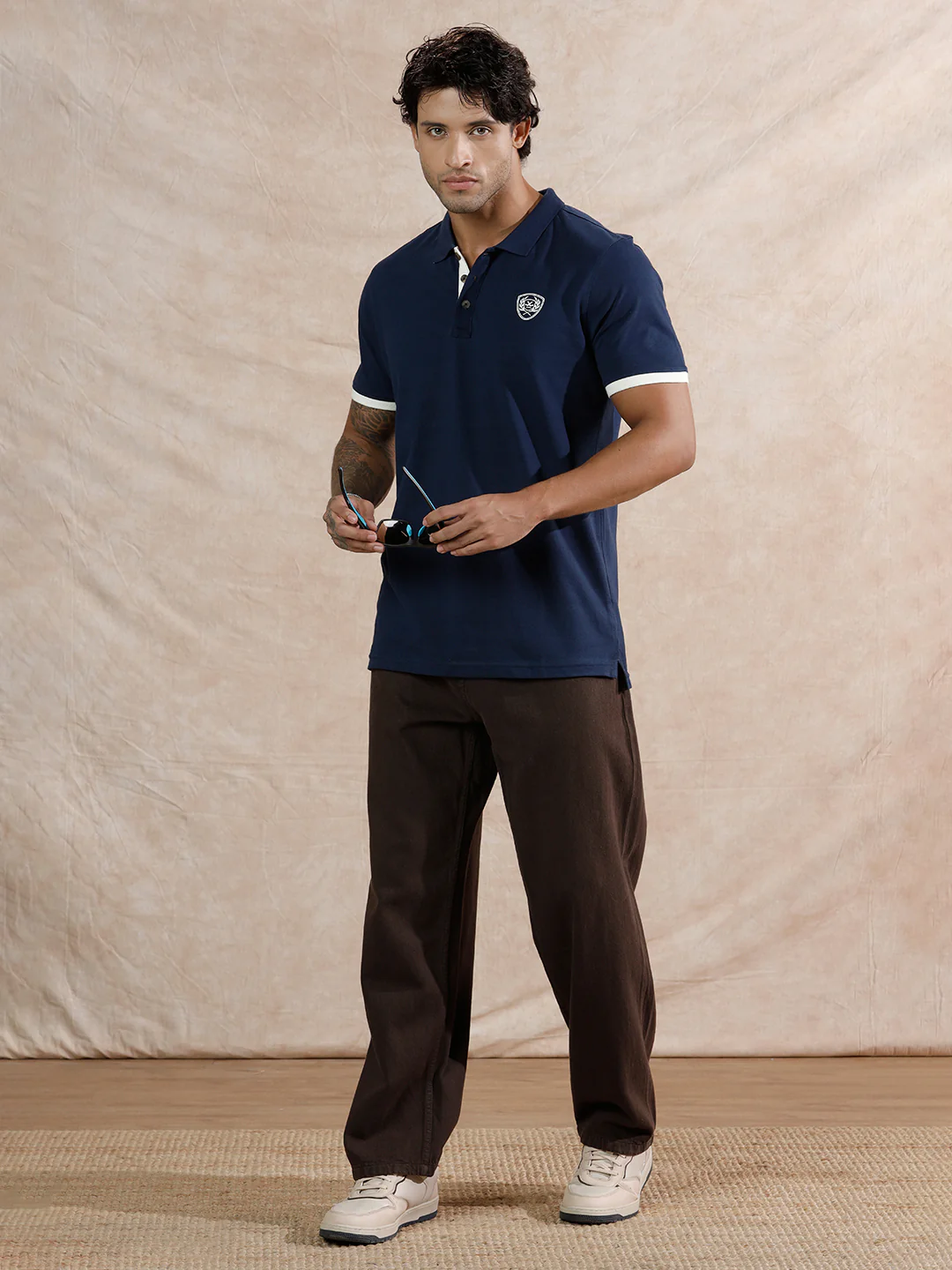 Varsity Crest Slim Fit Polo T-Shirt  | Navy Blue - Image 2