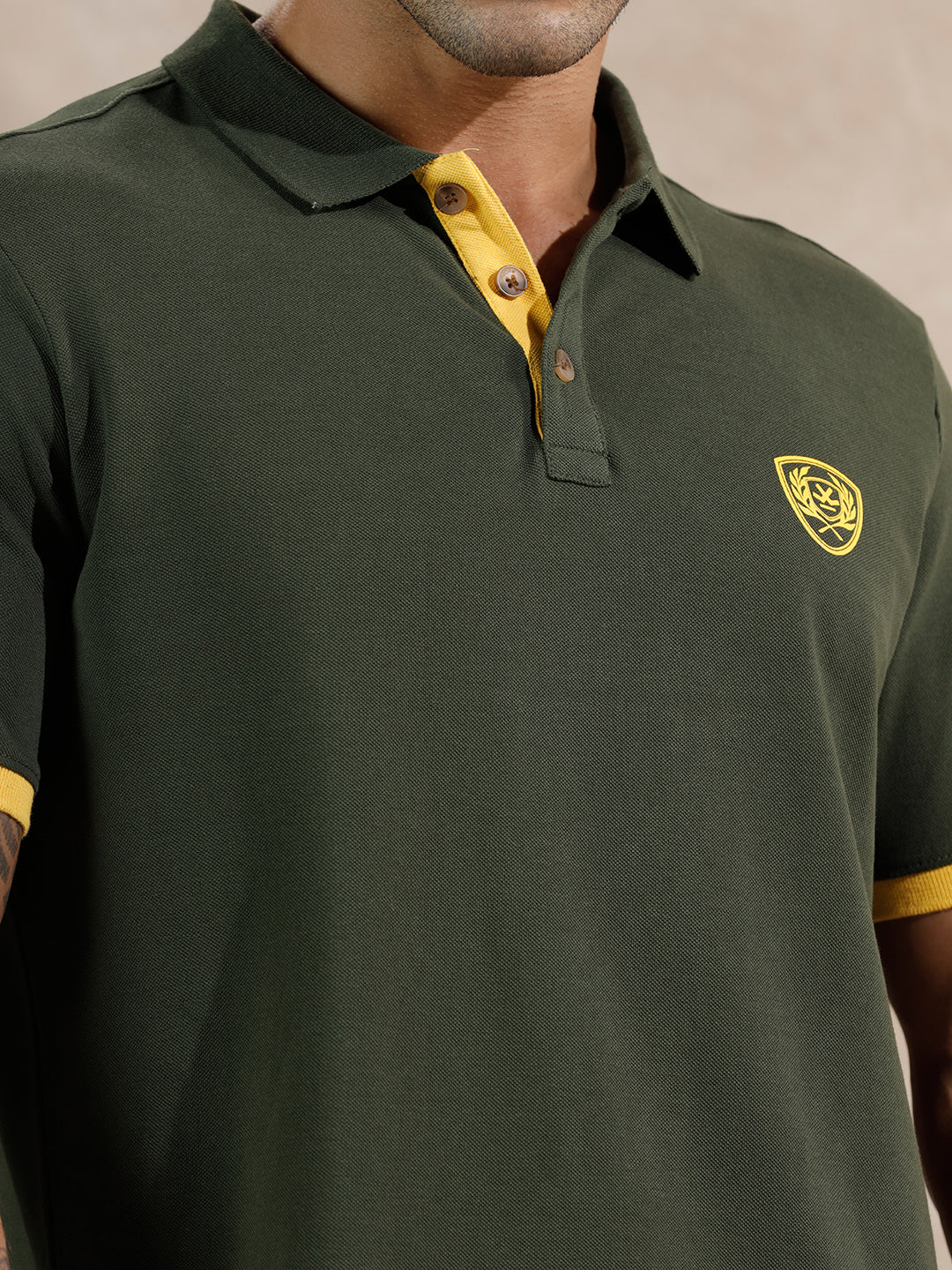 Varsity Crest Slim Fit Polo T-Shirt | Olive - Image 5
