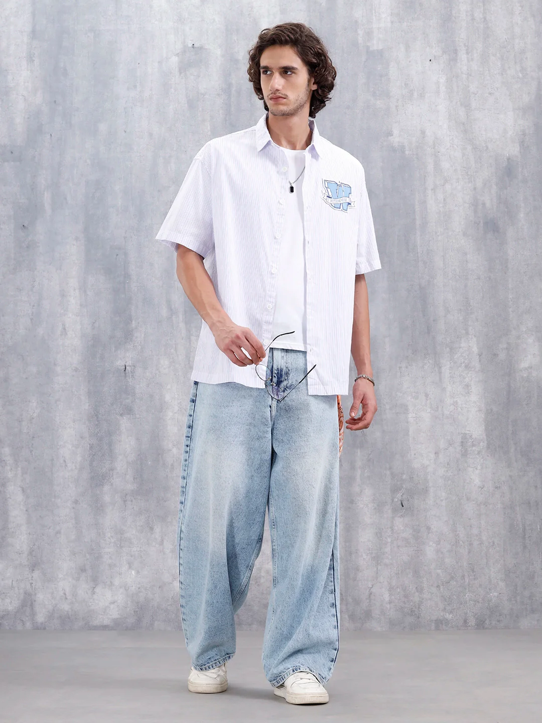 Varsity-Inspired Casual Oversized Striped Shirt For Men | White - Image 2