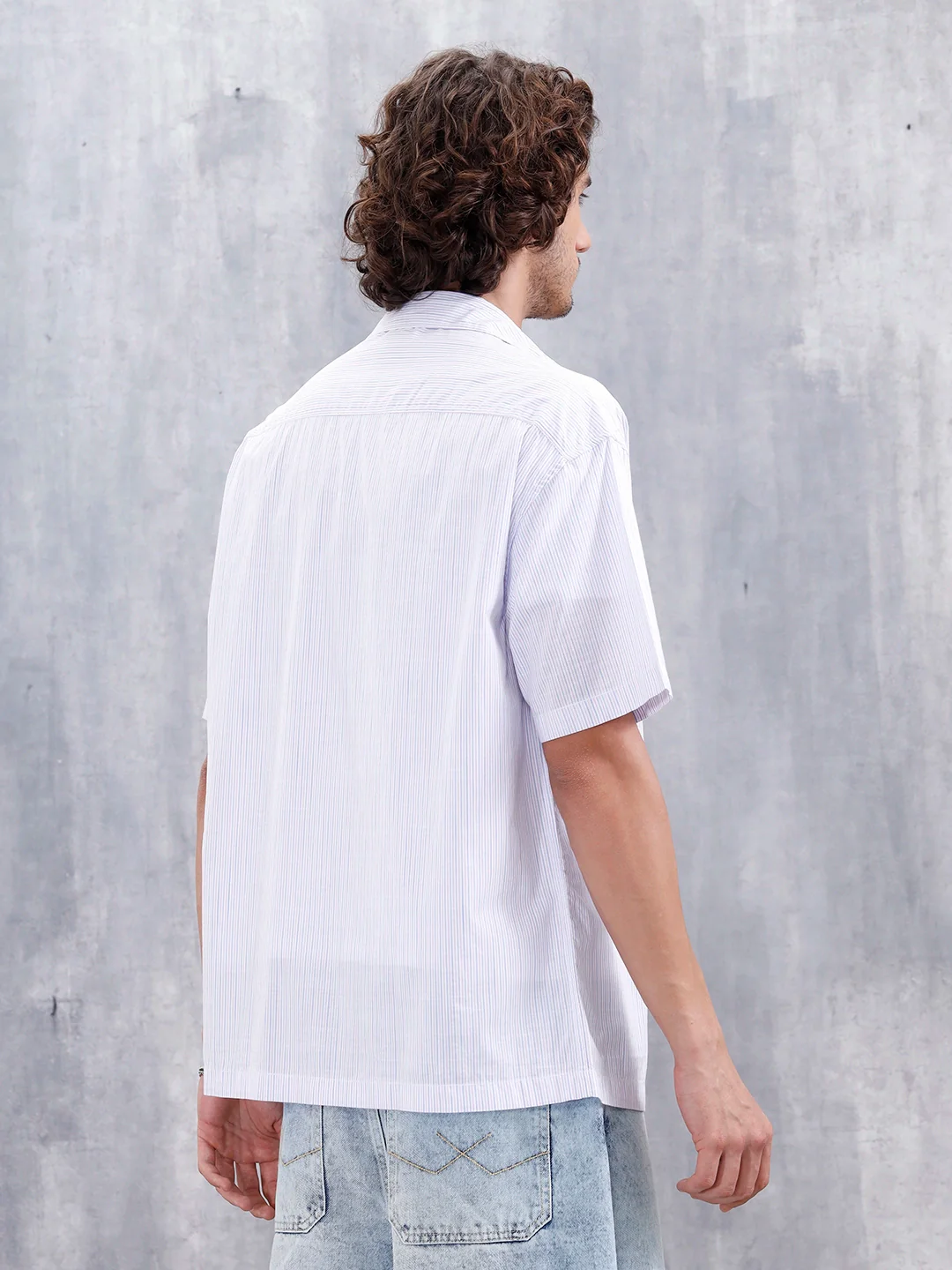 Varsity-Inspired Casual Oversized Striped Shirt For Men | White - Image 3