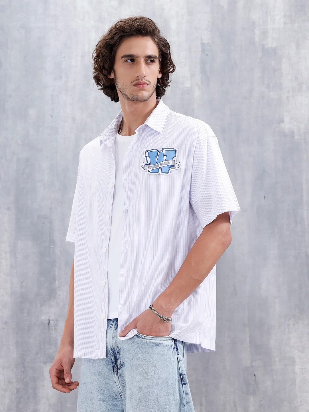 Varsity-Inspired Casual Oversized Striped Shirt For Men | White - Image 4