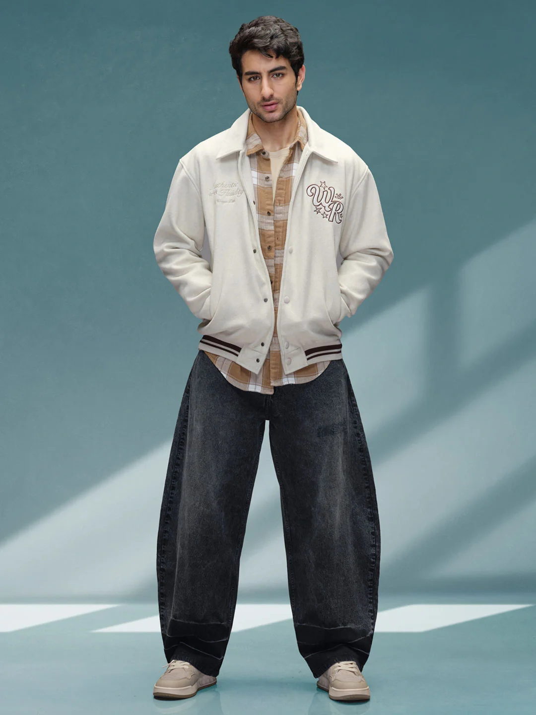 Varsity-Inspired Comfort Fit Tweed Jacket | Off White - Image 2