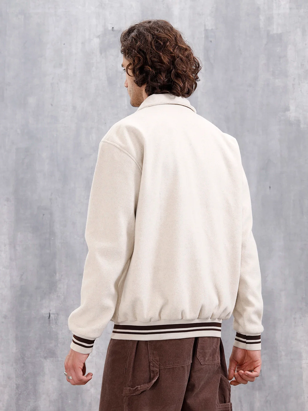 Varsity-Inspired Comfort Fit Tweed Jacket | Off White - Image 4