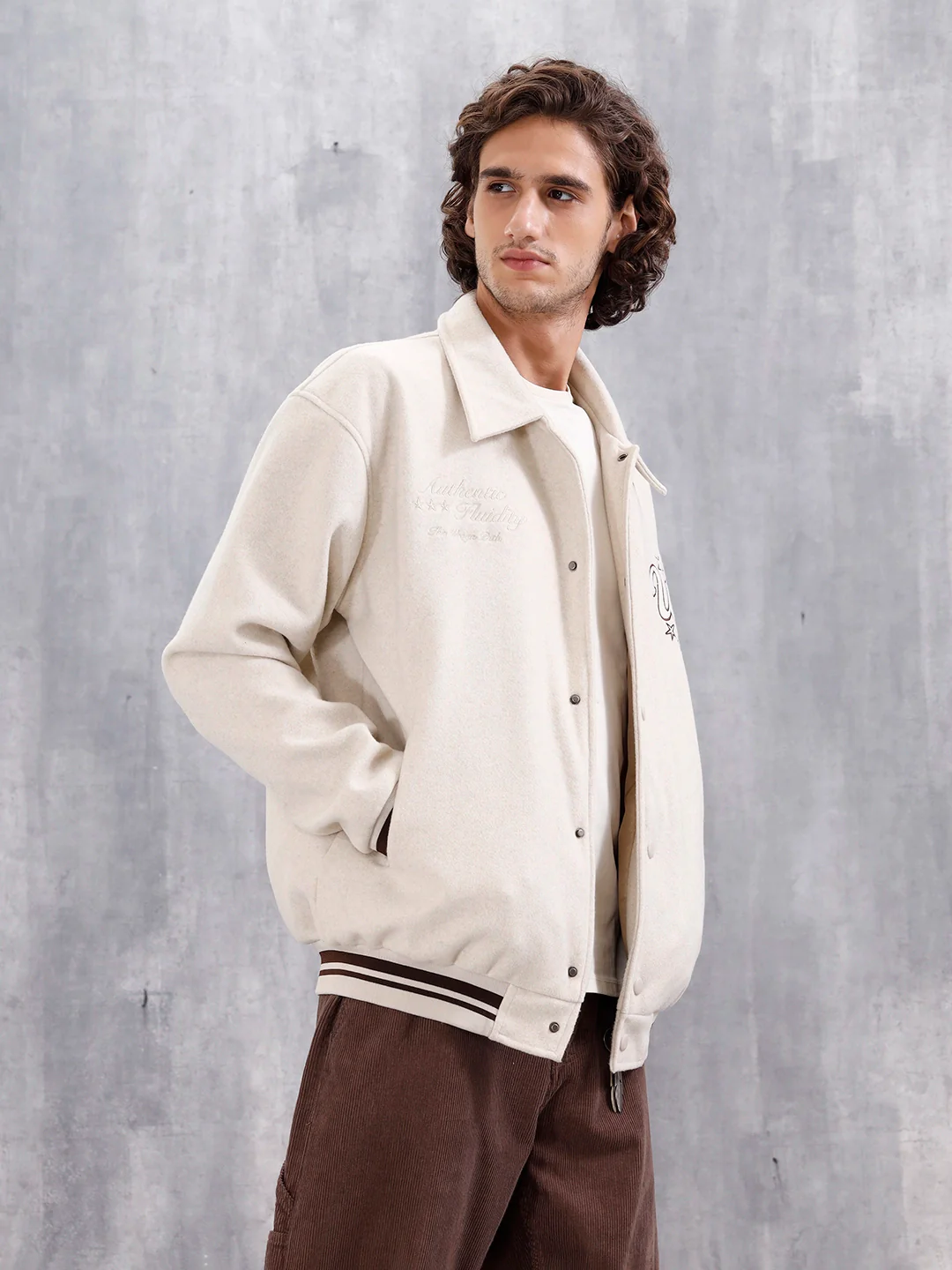 Varsity-Inspired Comfort Fit Tweed Jacket | Off White - Image 5