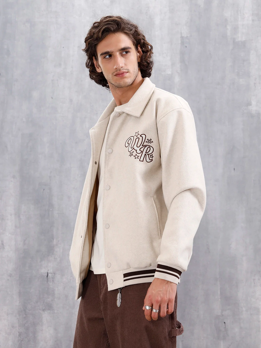 Varsity-Inspired Comfort Fit Tweed Jacket | Off White - Image 6