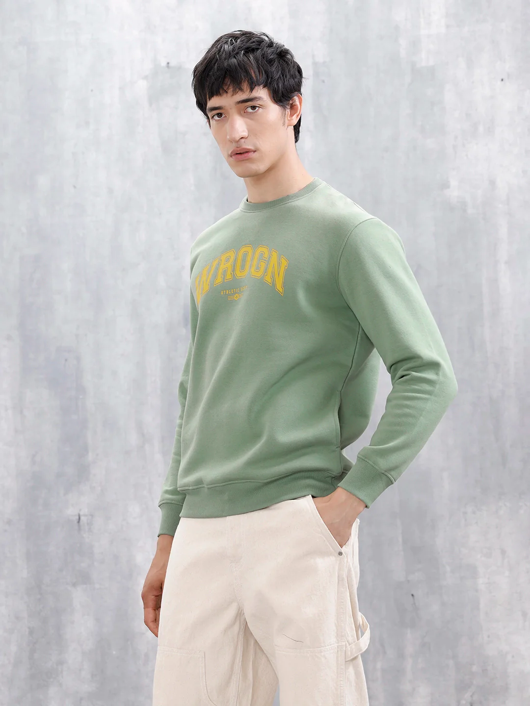 Varsity Printed Men’s Sweatshirt In Comfort Fit | Green - Image 4