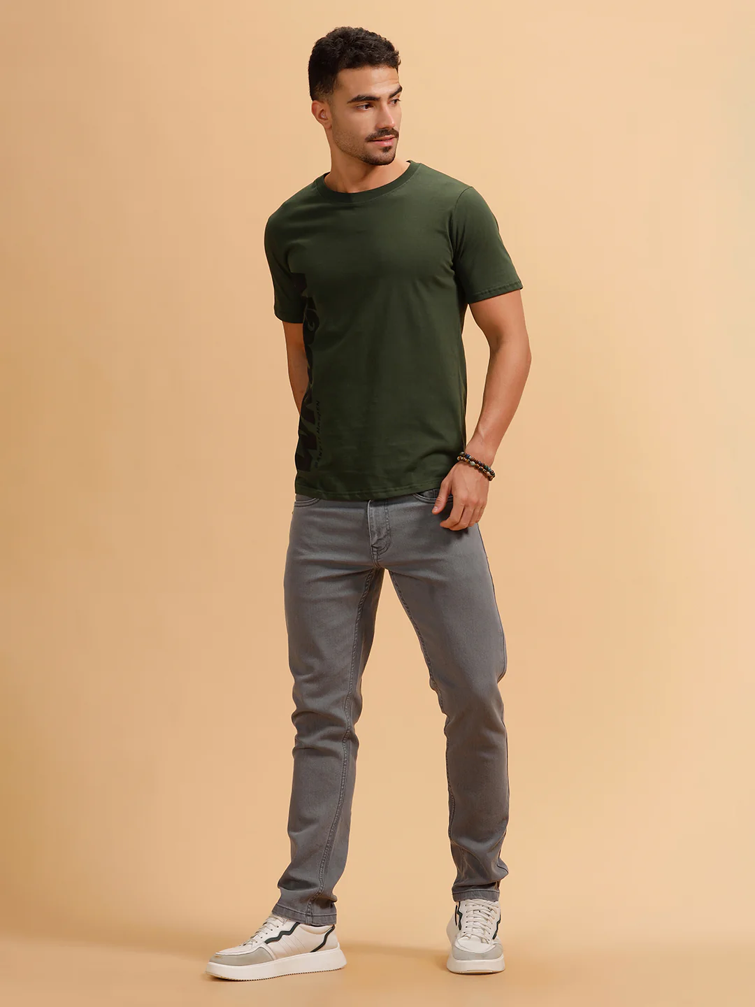 Vertical Typography Printed T-Shirt | Olive - Image 2
