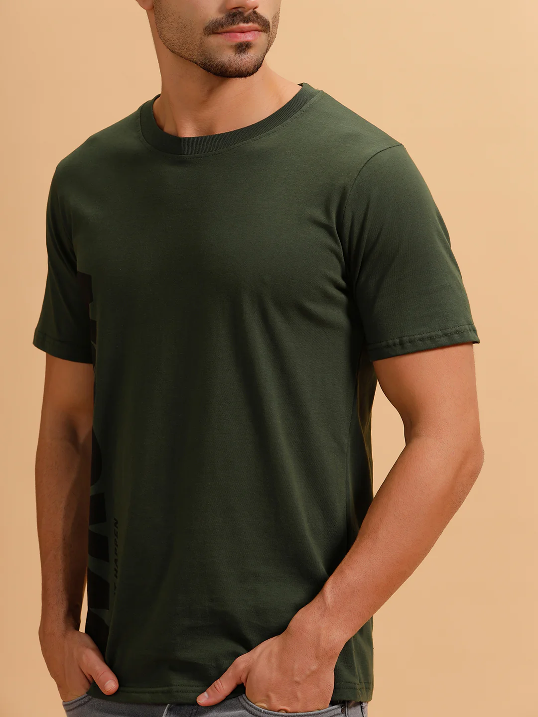 Vertical Typography Printed T-Shirt | Olive - Image 5