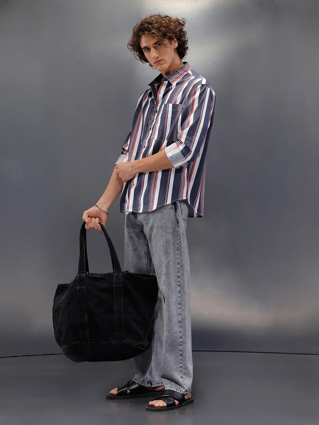 Vibrant Striped Comfort Fit Shirt With Branding | Blue - Image 2