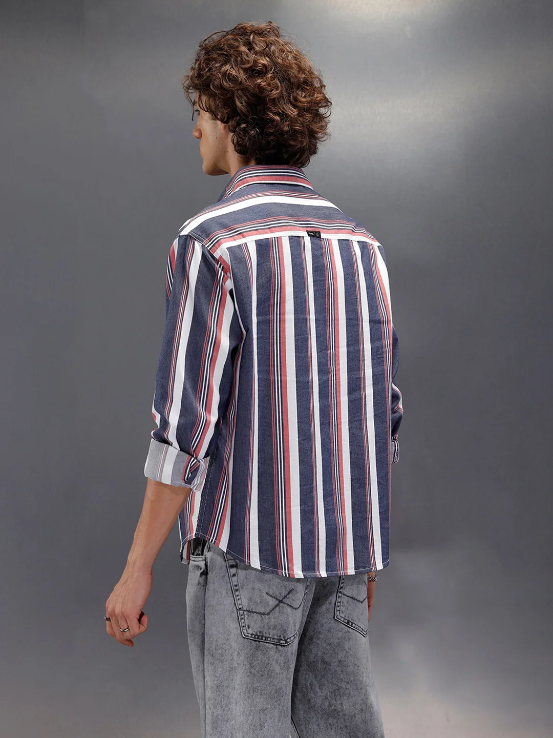Vibrant Striped Comfort Fit Shirt With Branding | Blue - Image 3