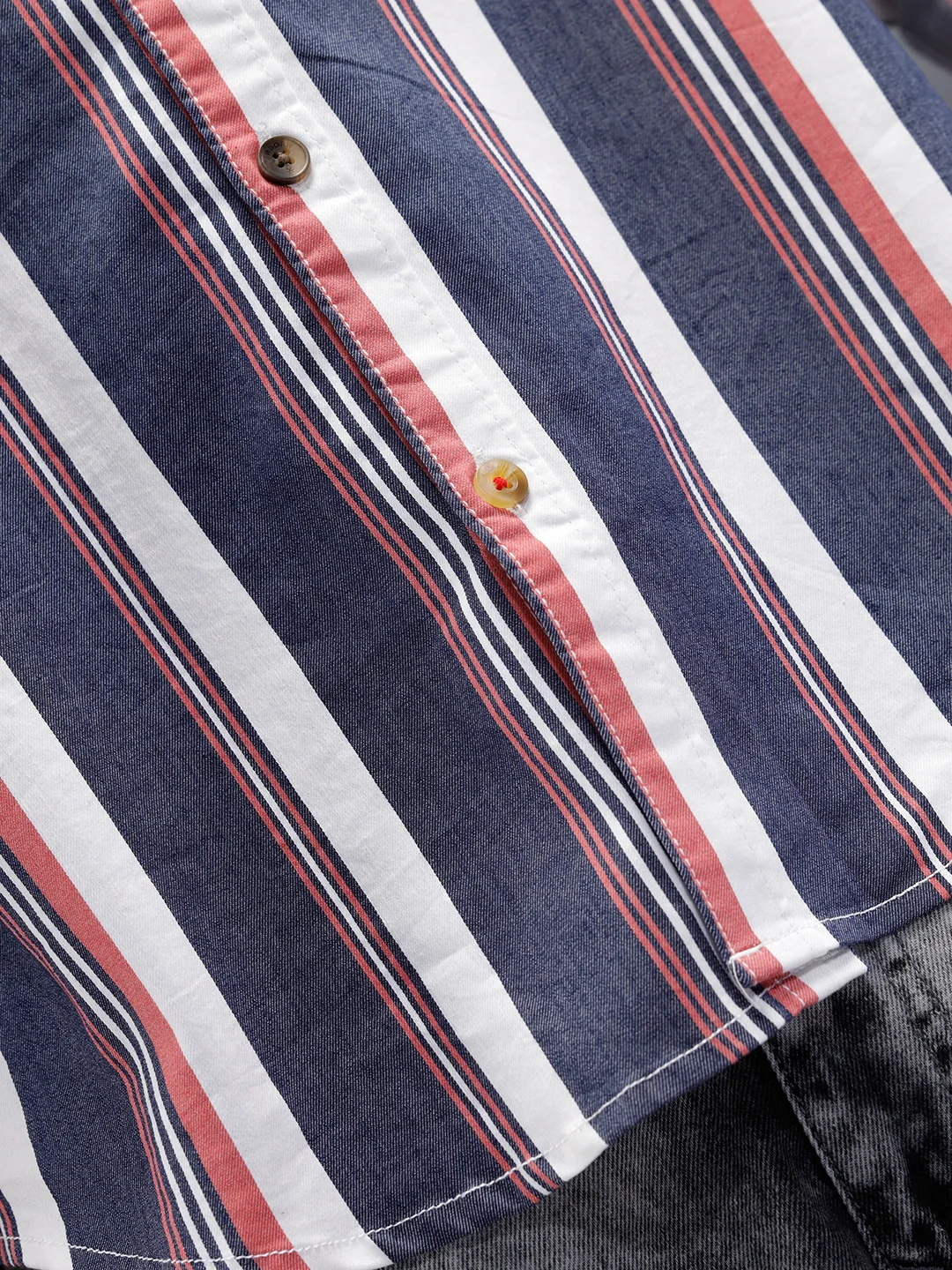 Vibrant Striped Comfort Fit Shirt With Branding | Blue - Image 4