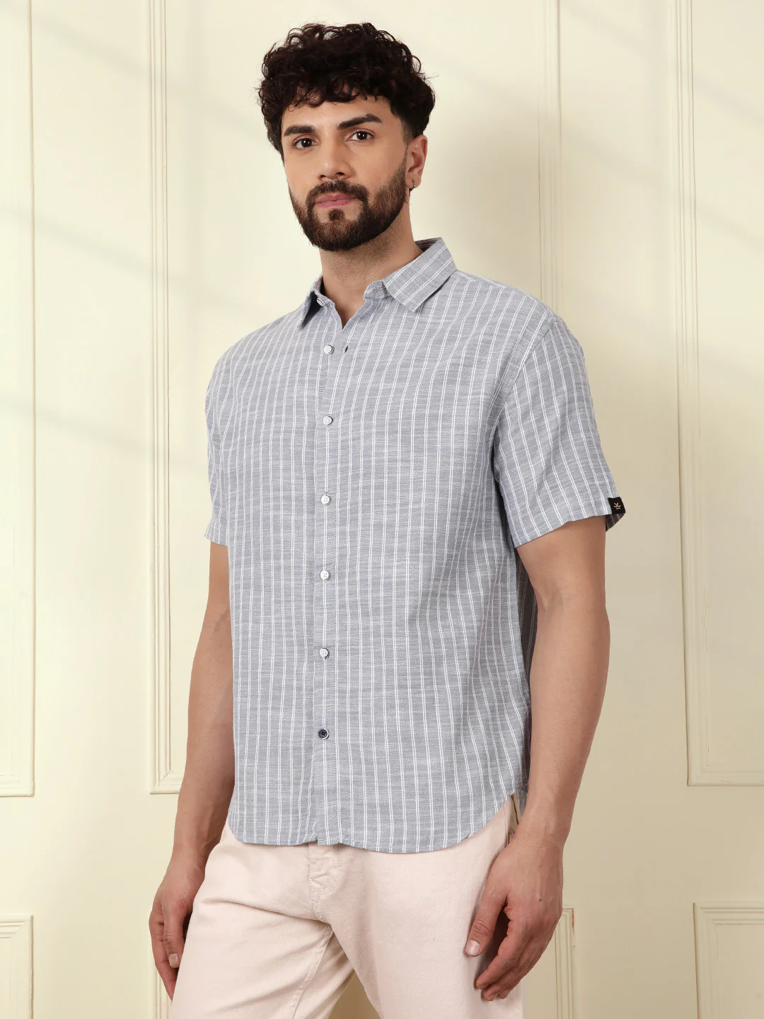 Classic Cotton Slub Striped Shirt | Blue - Image 4