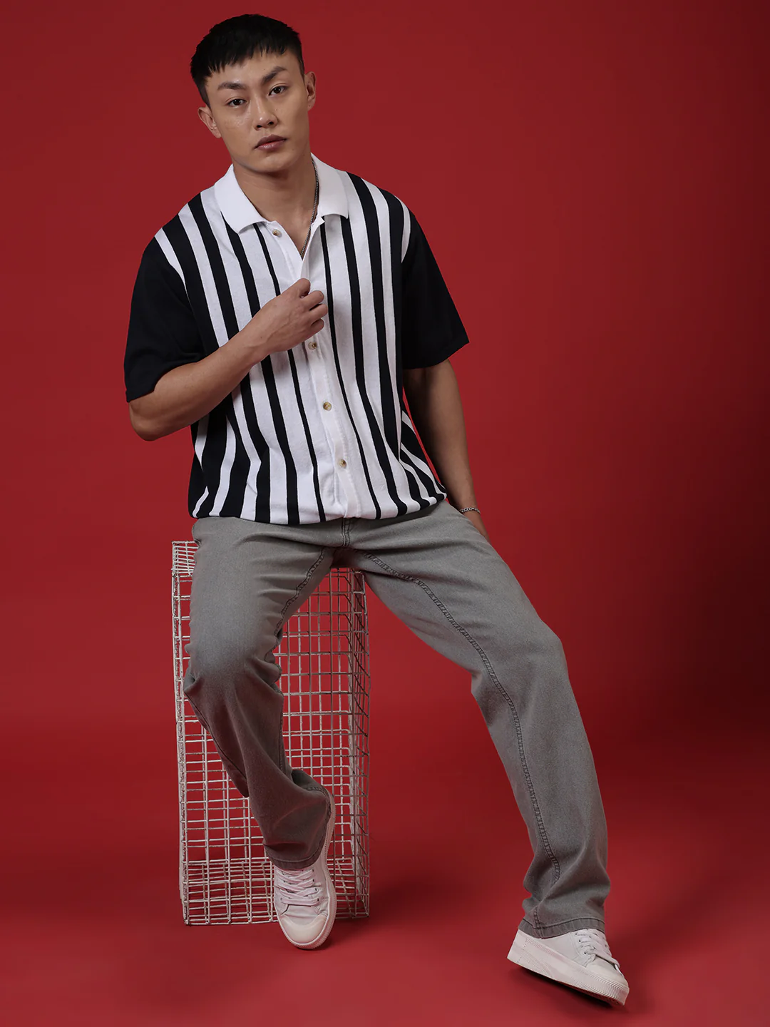 Vintage Stripes Flat Knit Navy Shirt - Image 3