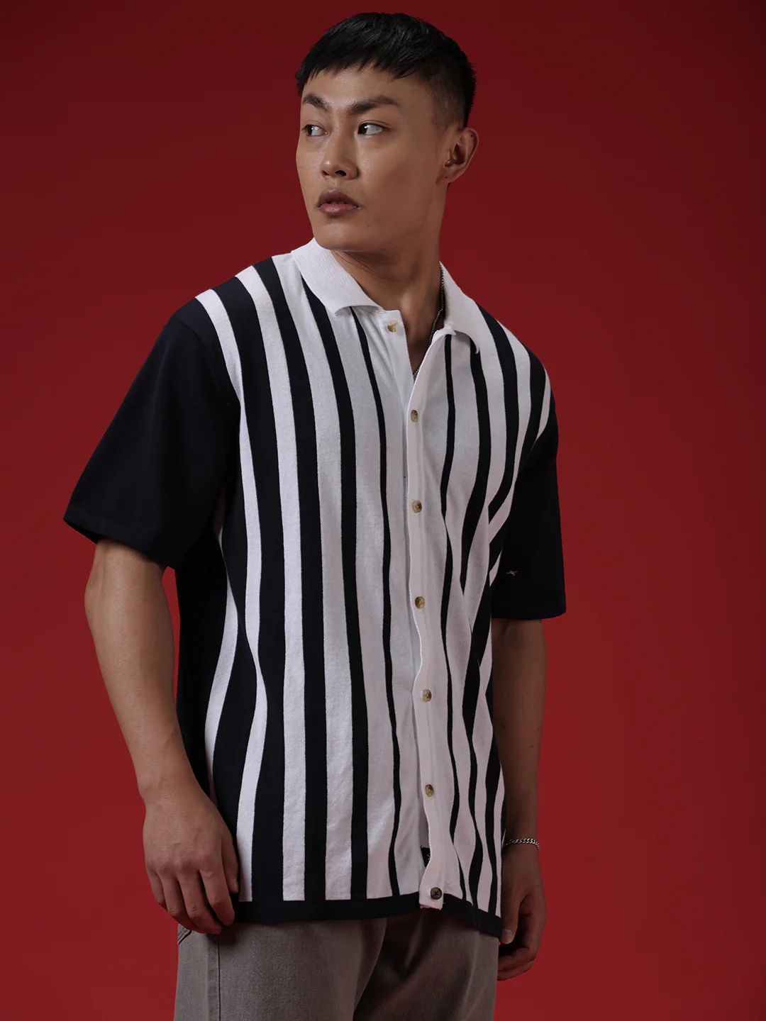 Vintage Stripes Flat Knit Navy Shirt - Image 5