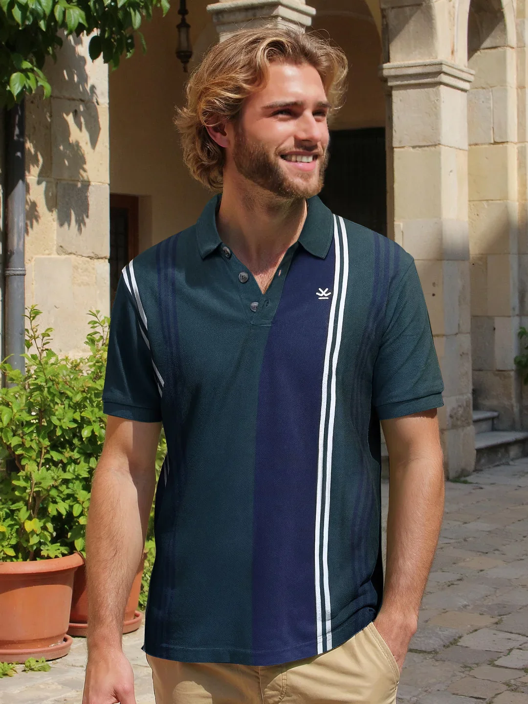 Vintage Stripes Yarn Dyed Polo T-Shirt | Dark Green - Image 2