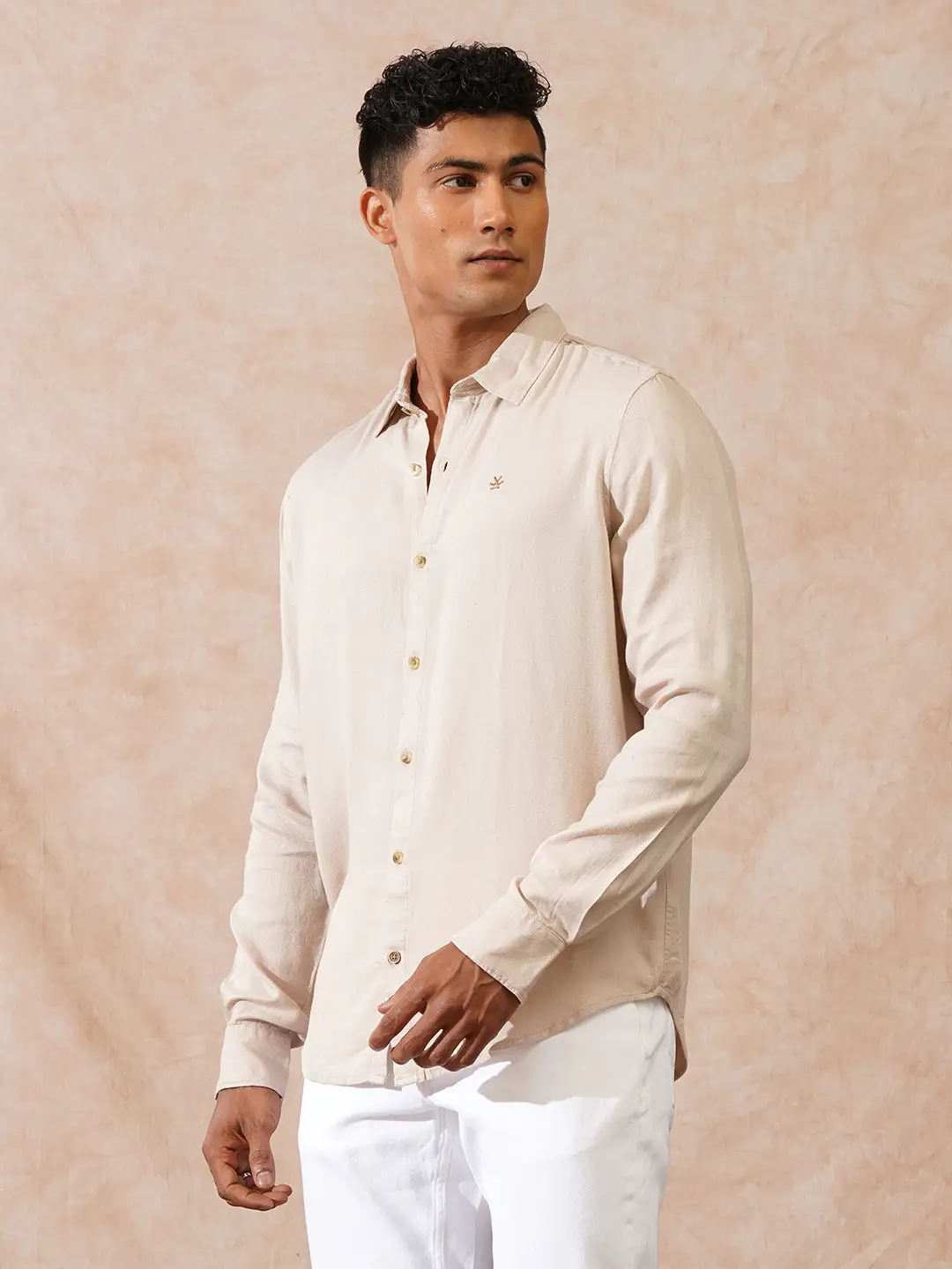 Viscose Linen Slim Fit Shirt | Beige - Image 5
