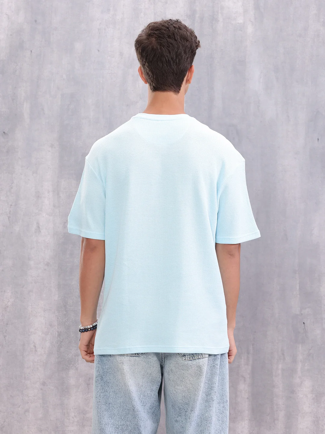 Waffle Textured Clean Look Oversized Fit T-shirt | Light Blue - Image 3