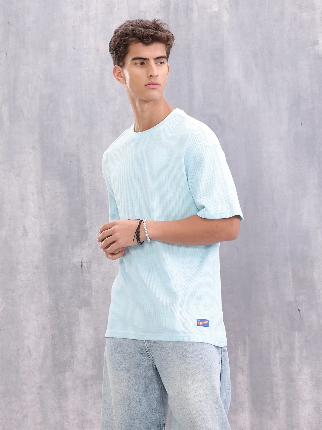 Waffle Textured Clean Look Oversized Fit T-shirt | Light Blue - Image 4