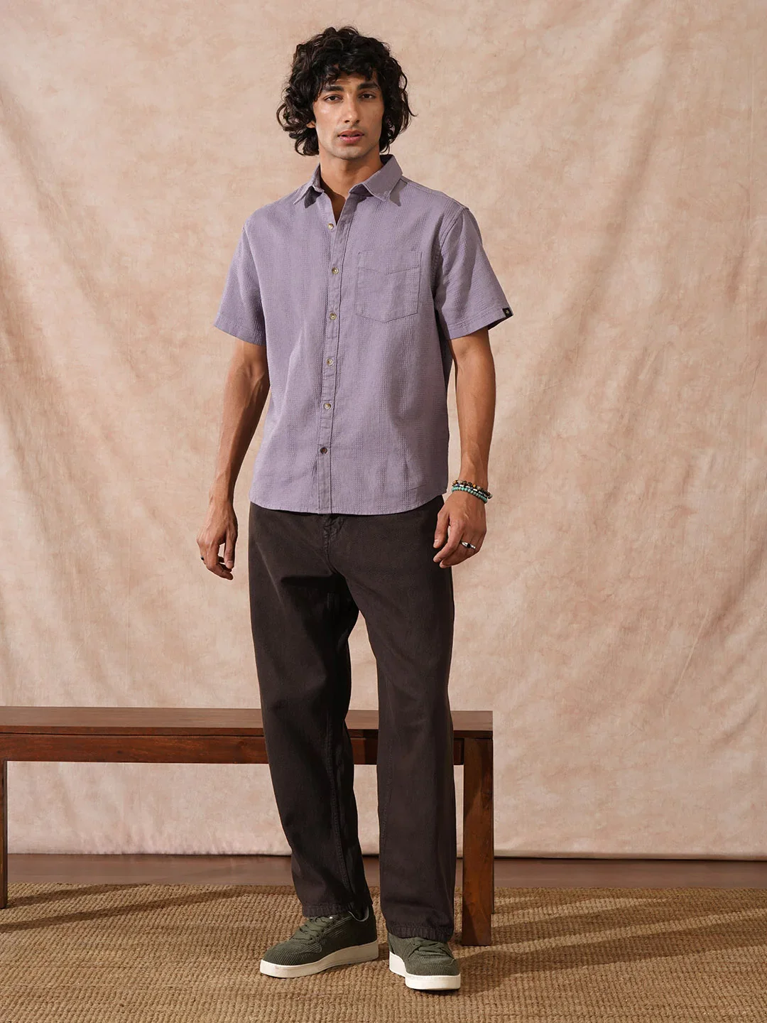 Waffle Textured Comfort Fit Shirt | Purple - Image 2