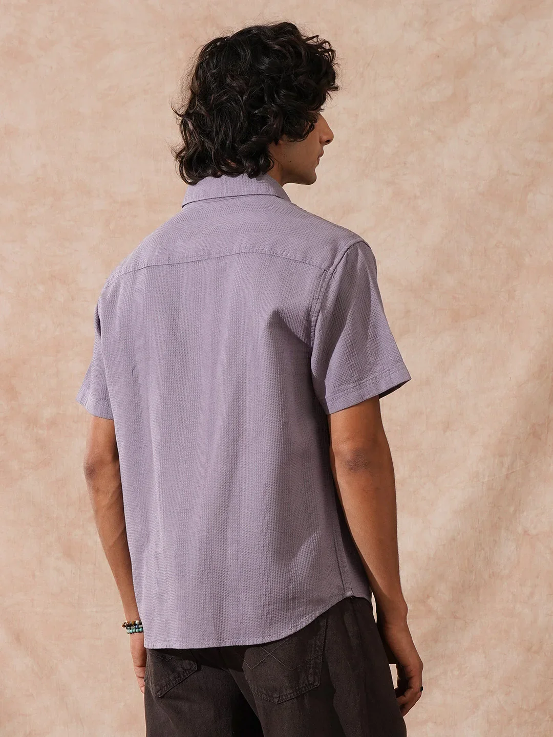 Waffle Textured Comfort Fit Shirt | Purple - Image 3