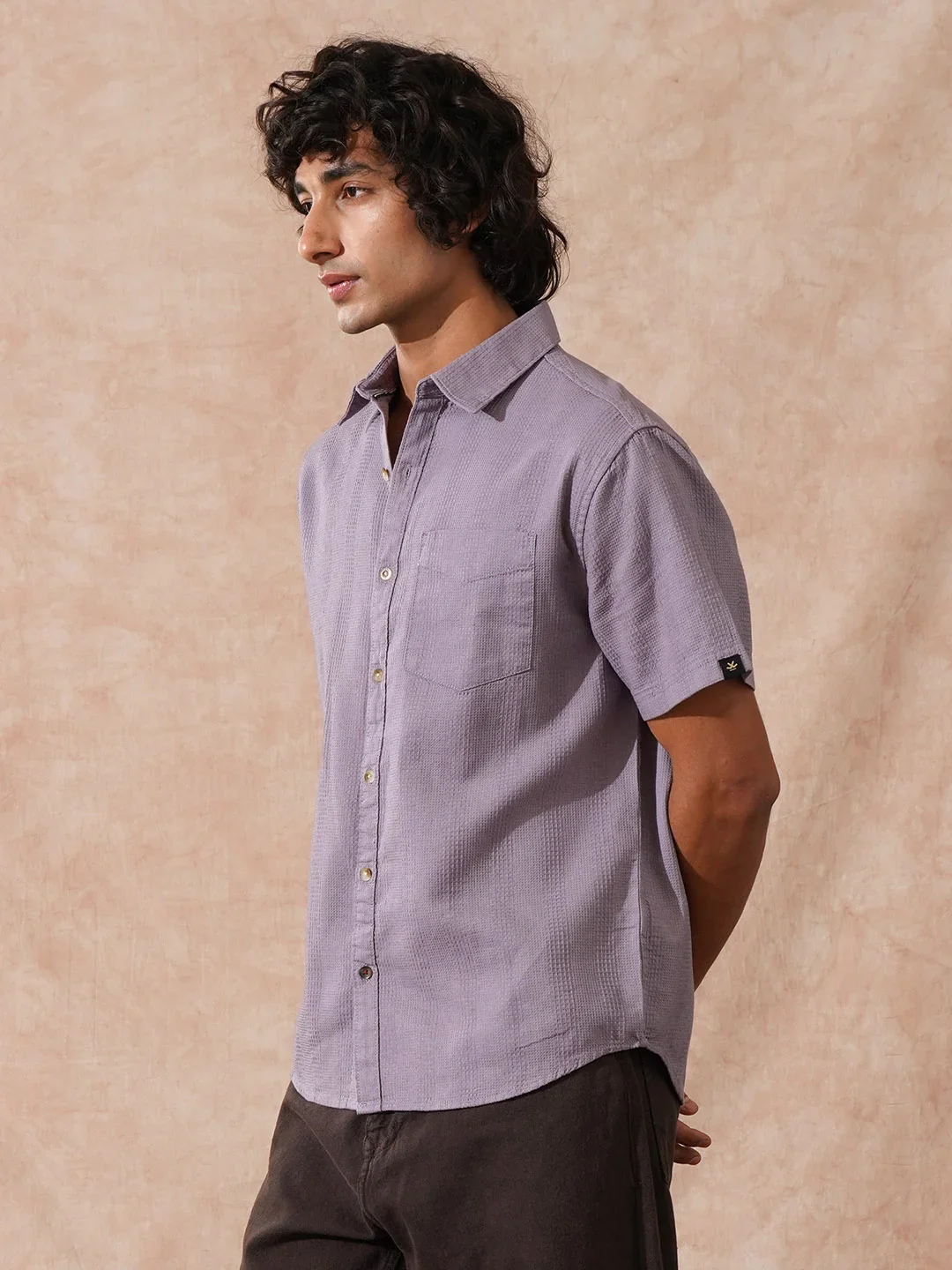 Waffle Textured Comfort Fit Shirt | Purple - Image 4