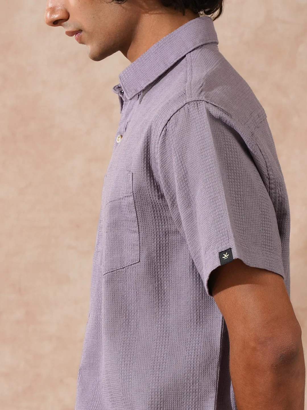 Waffle Textured Comfort Fit Shirt | Purple - Image 5