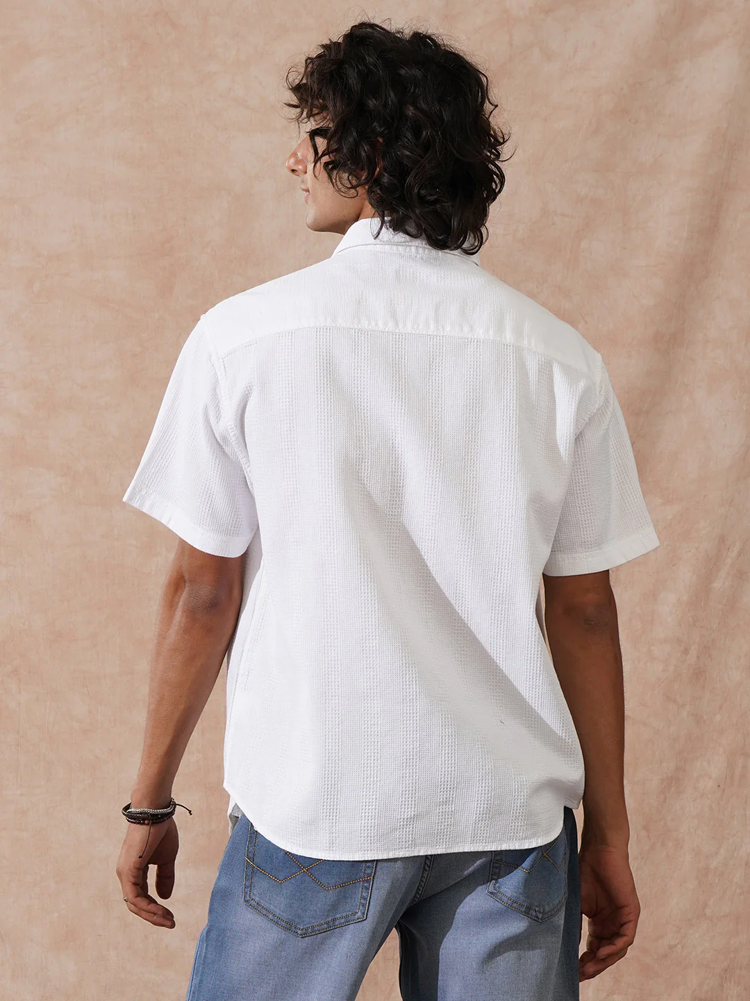 Waffle Textured Comfort Fit Shirt | White - Image 3