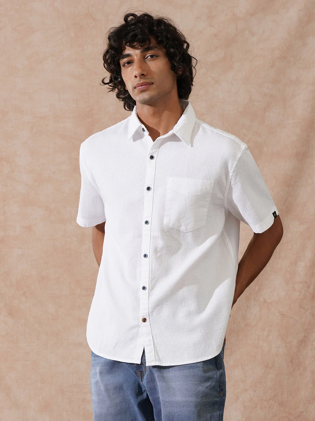 Waffle Textured Comfort Fit Shirt | White - Image 4
