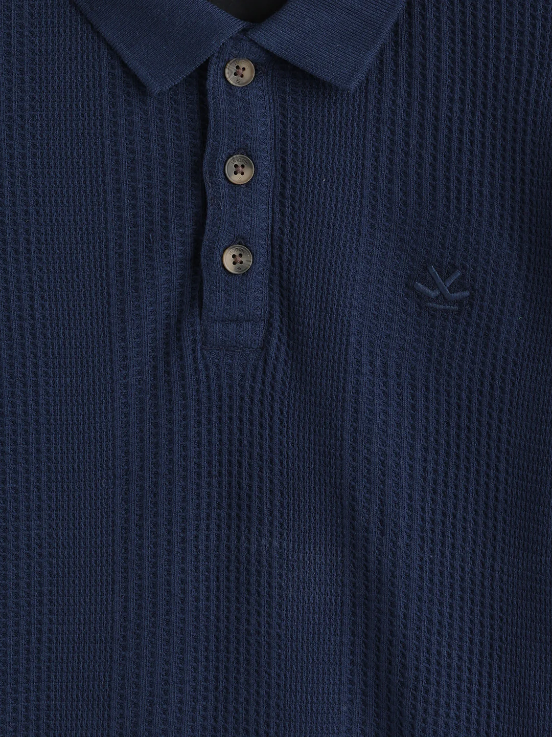 Waffle Textured Polo T-Shirt -  | Navy Blue - Image 9