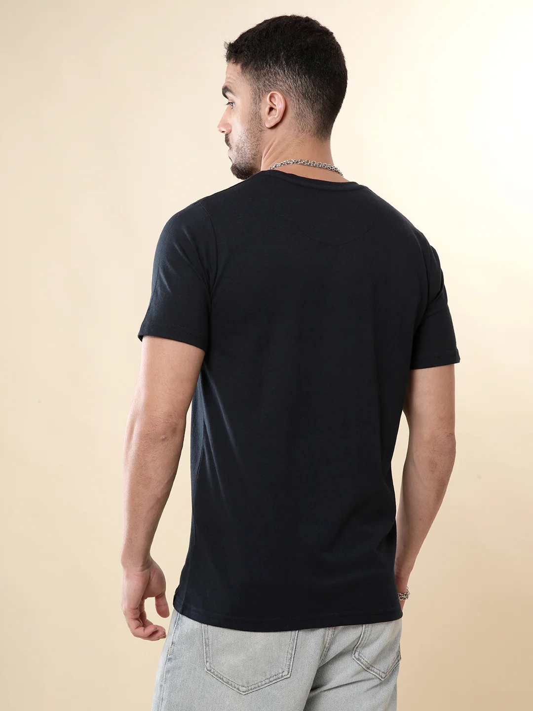Warning Label Printed Navy T-Shirt - Image 3