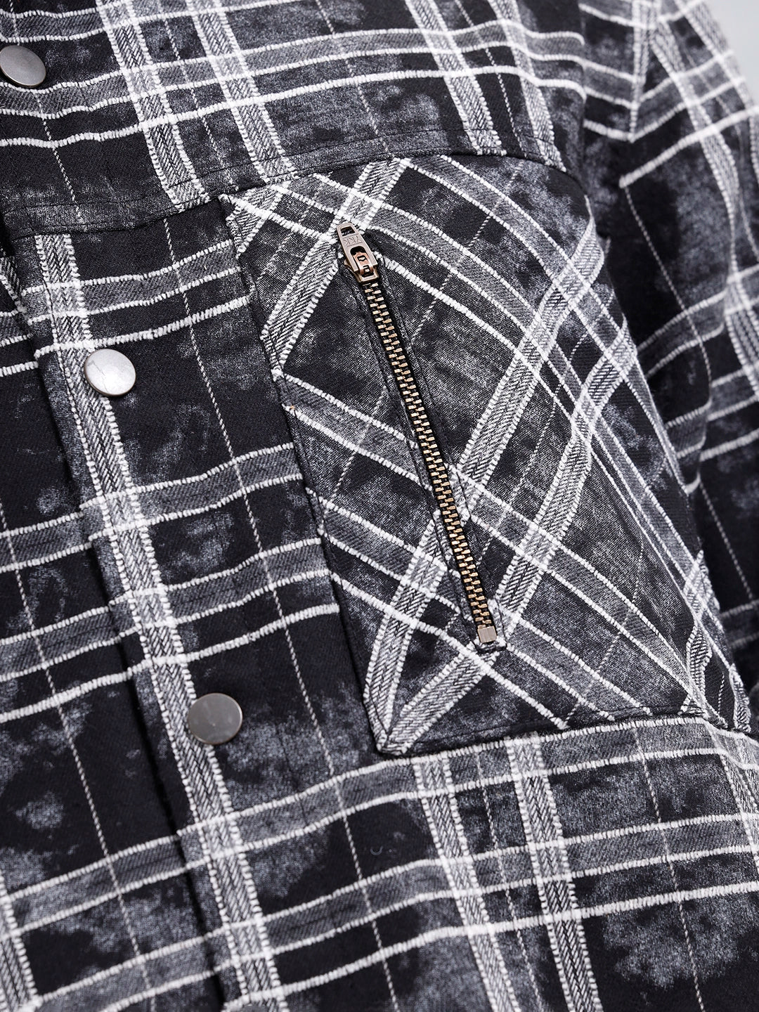 Wash Printed Overshirt With Chenille Yarn Check | Black - Image 6