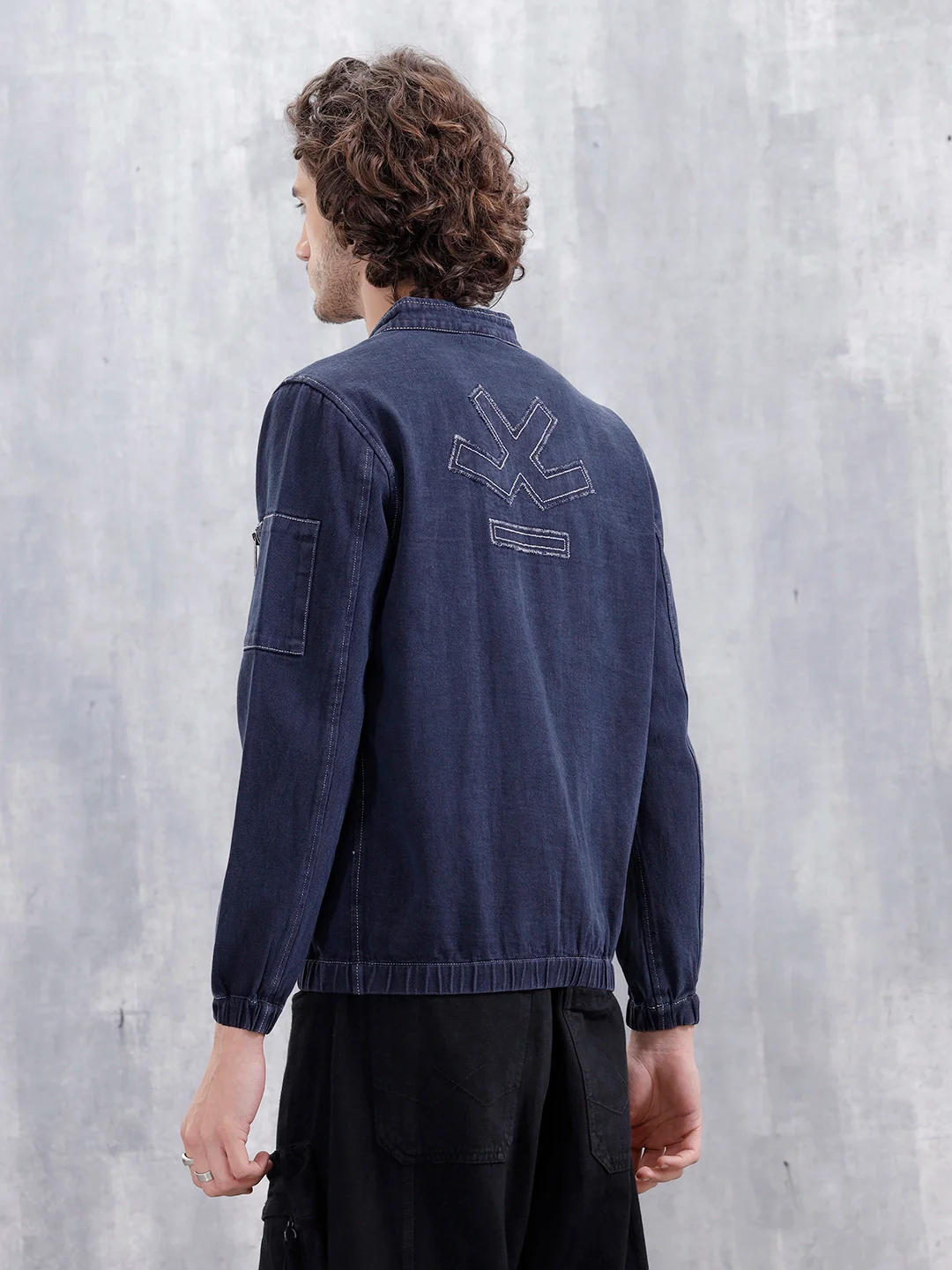 Washed Casual Men Denim Bomber Jacket | Blue - Image 2