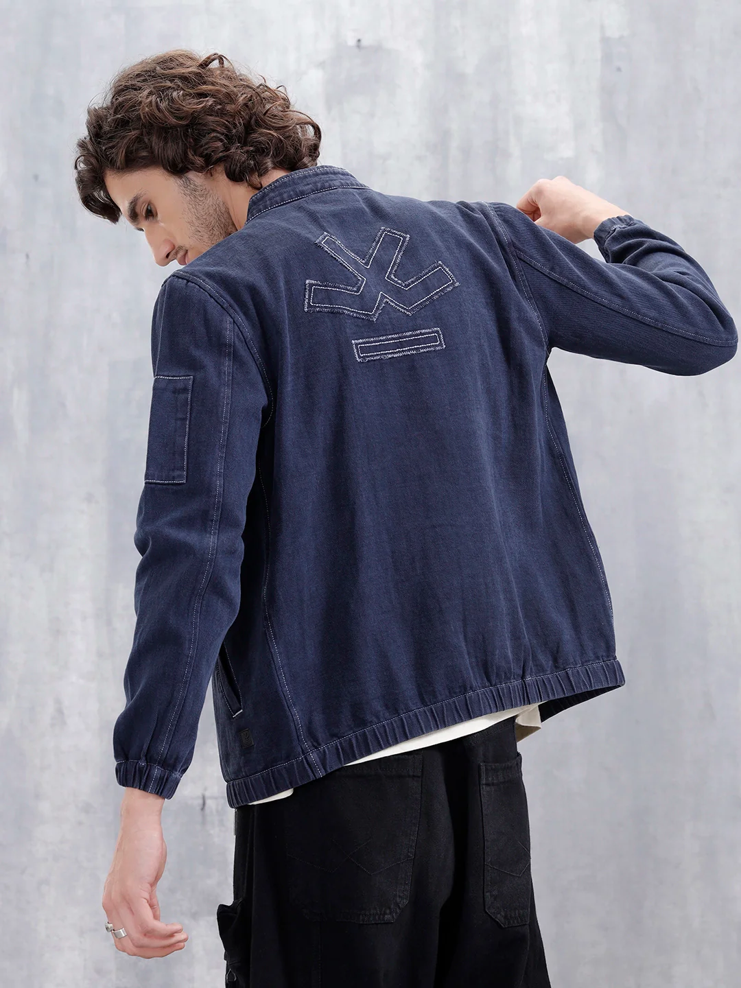 Washed Casual Men Denim Bomber Jacket | Blue - Image 4
