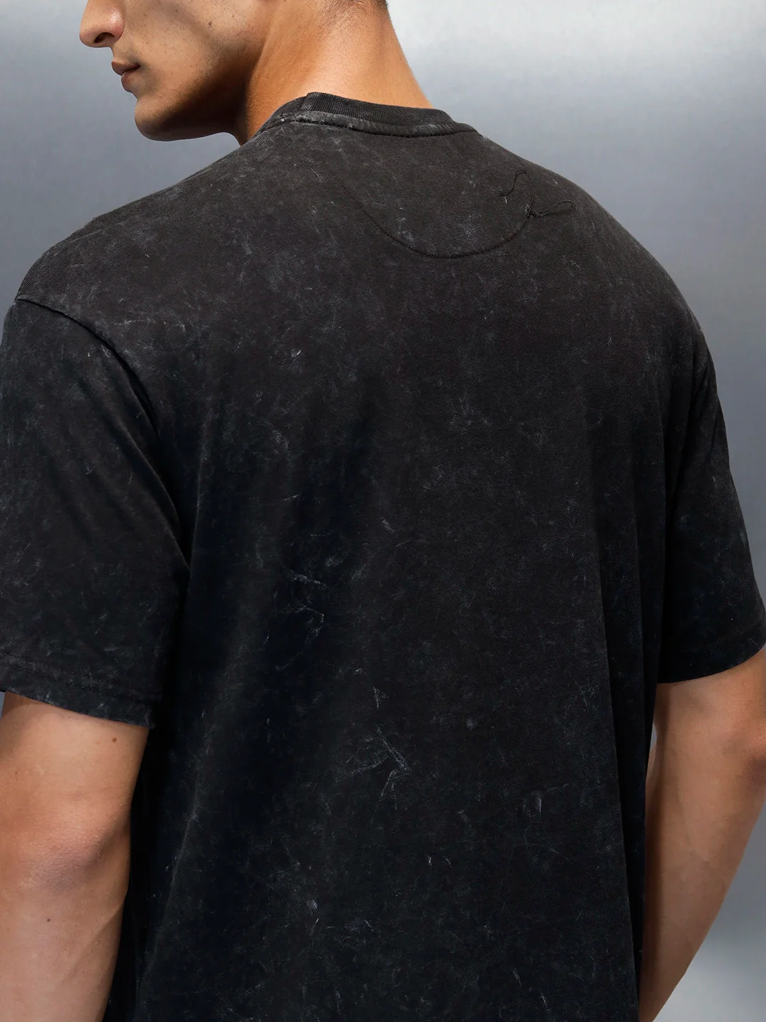 Washed Cut& Sew Graphic Printed Oversized Fit T-Shirt | Black - Image 6