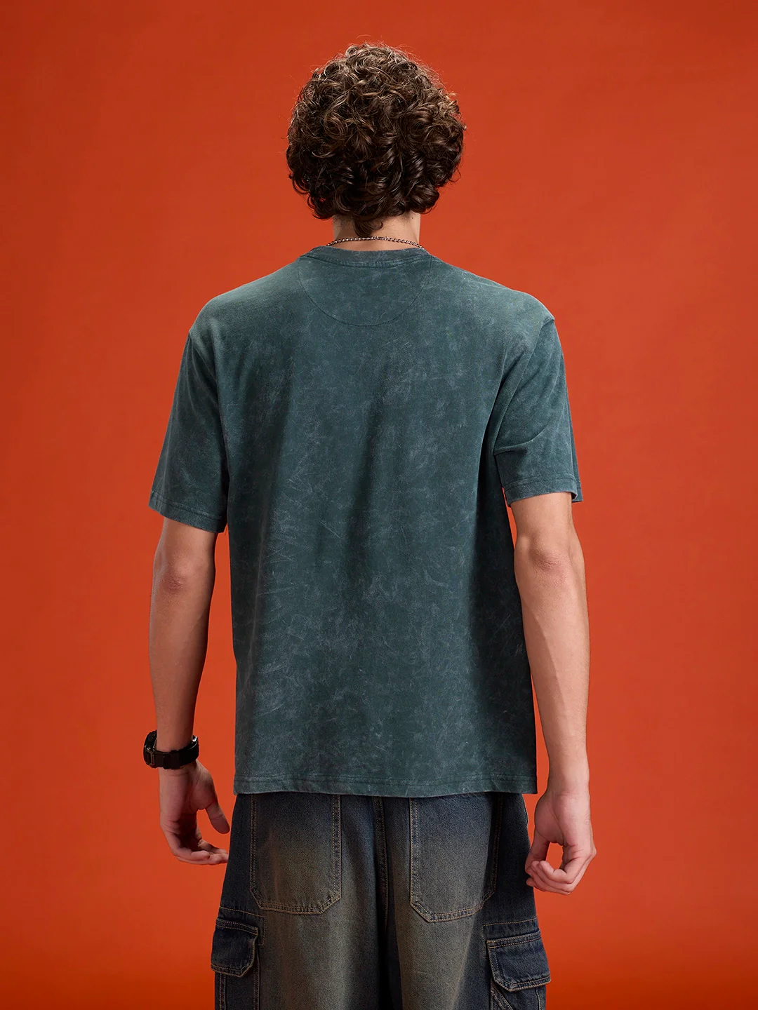 Washed Cut & Sew Graphic Printed Oversized Fit T-Shirt | Dark Green - Image 3